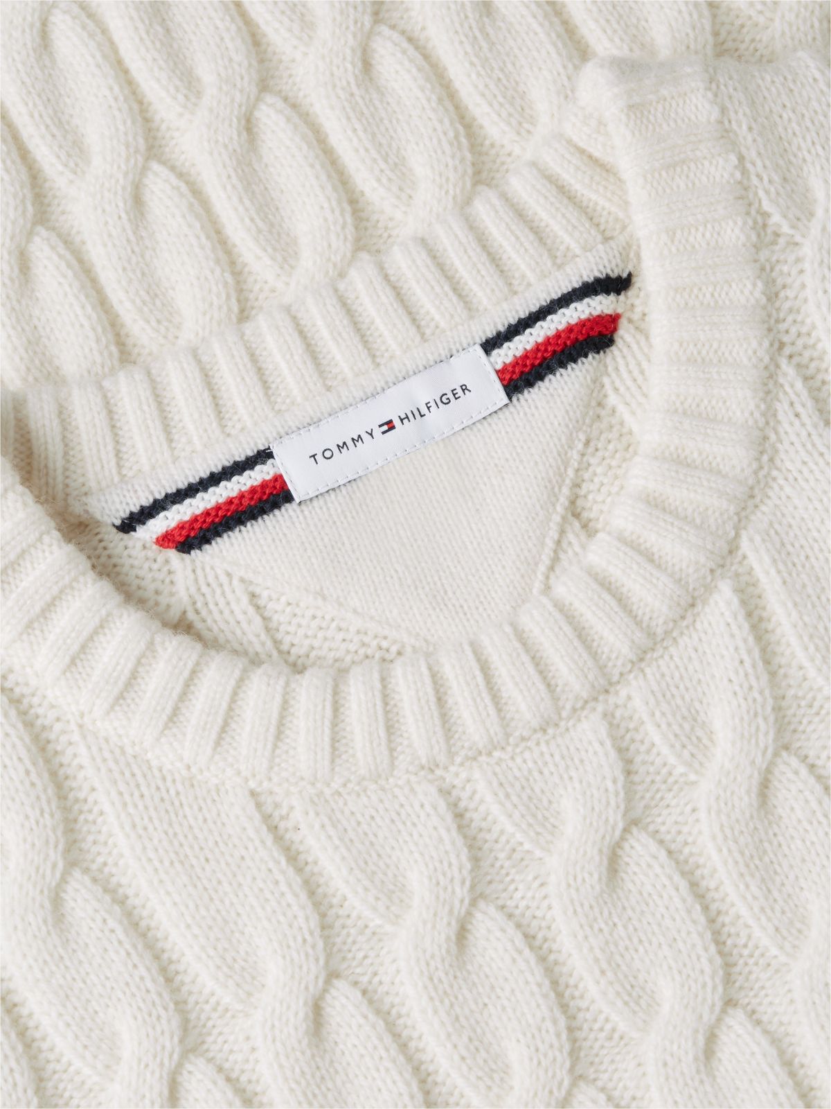 Crest Logo Cable Knit Wool-Blend Sweater — Ivory Petal