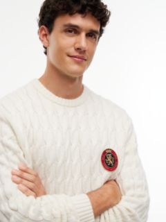 Crest Logo Cable Knit Wool-Blend Sweater — Ivory Petal 3