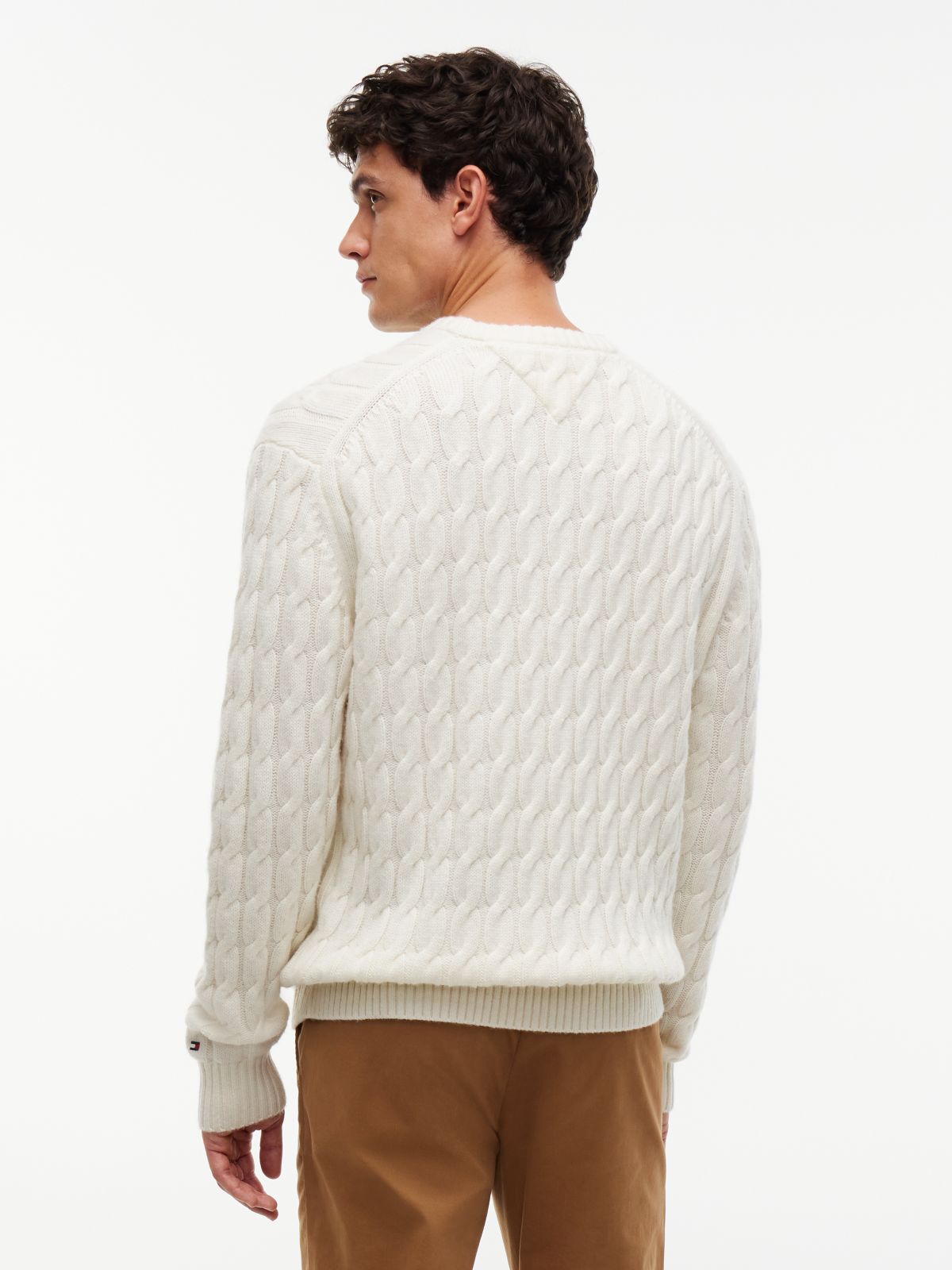 Crest Logo Cable Knit Wool-Blend Sweater — Ivory Petal