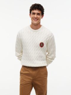 Crest Logo Cable Knit Wool-Blend Sweater — Ivory Petal 1