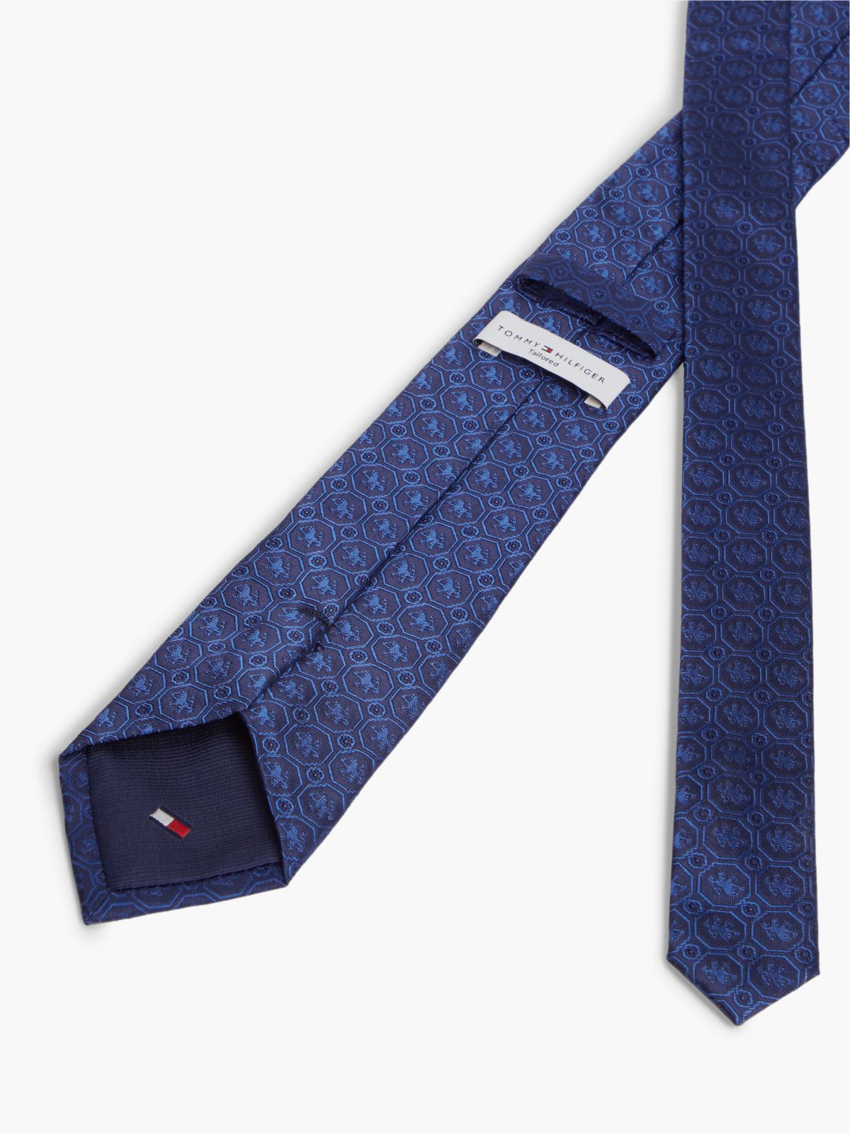 Tonal Crest Logo Silk Tie — Navy Blue