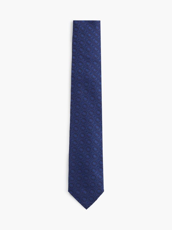 Tonal Crest Logo Silk Tie — Navy Blue