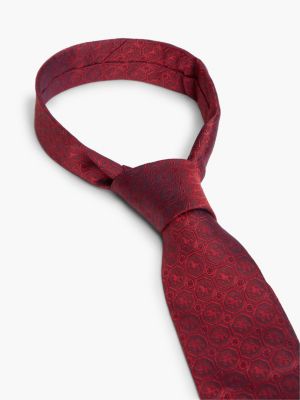 Мужские галстуки Tommy Hilfiger Tonal Crest Logo Silk Tie, цвет: Бордовый — фото 3