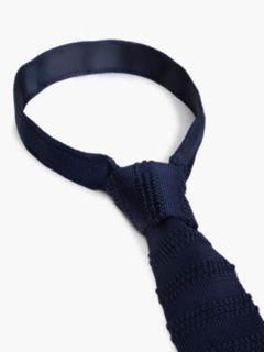 Striped Knit Silk Tie — Navy Blue 3