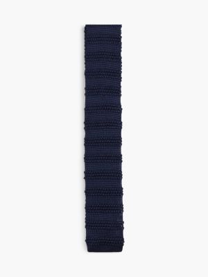 Striped Knit Silk Tie, Navy Blue