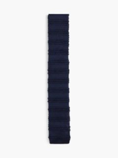Striped Knit Silk Tie — Navy Blue 1