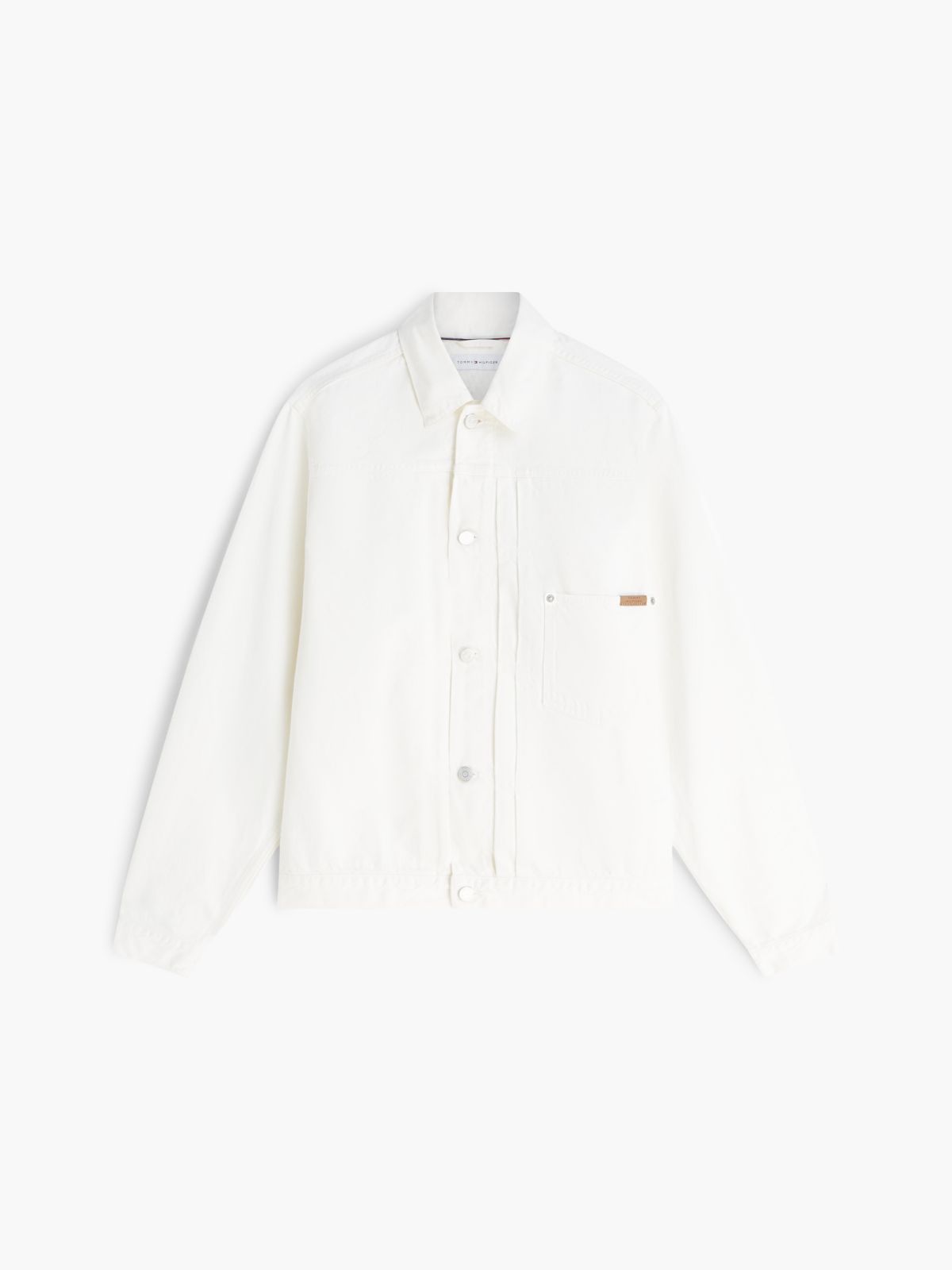 Garment-Dyed Pleated Denim Jacket — White
