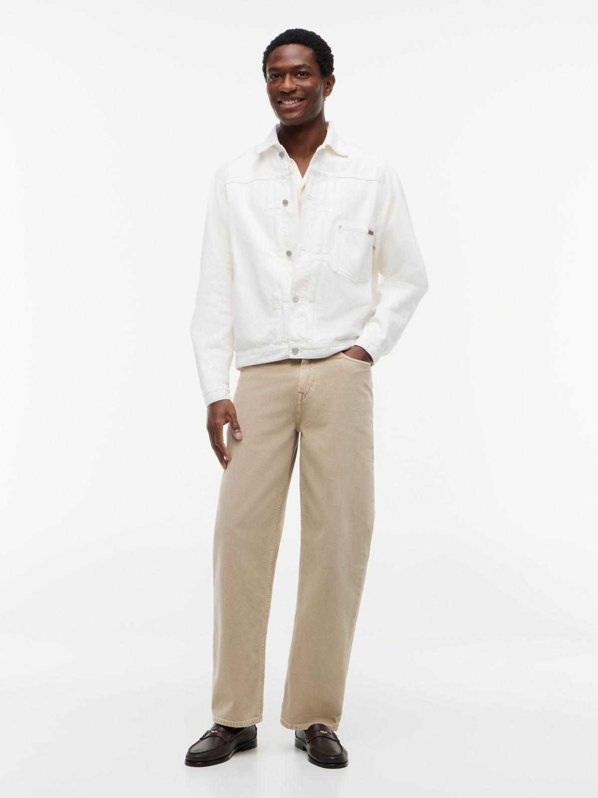 Garment-Dyed Pleated Denim Jacket — White