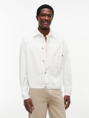 Garment-Dyed Pleated Denim Jacket, White