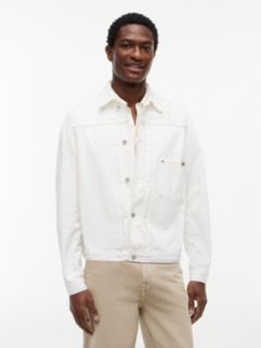 Garment-Dyed Pleated Denim Jacket — White 1