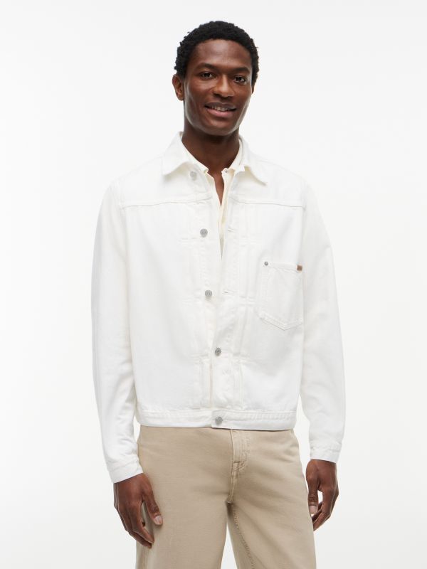Garment-Dyed Pleated Denim Jacket — White
