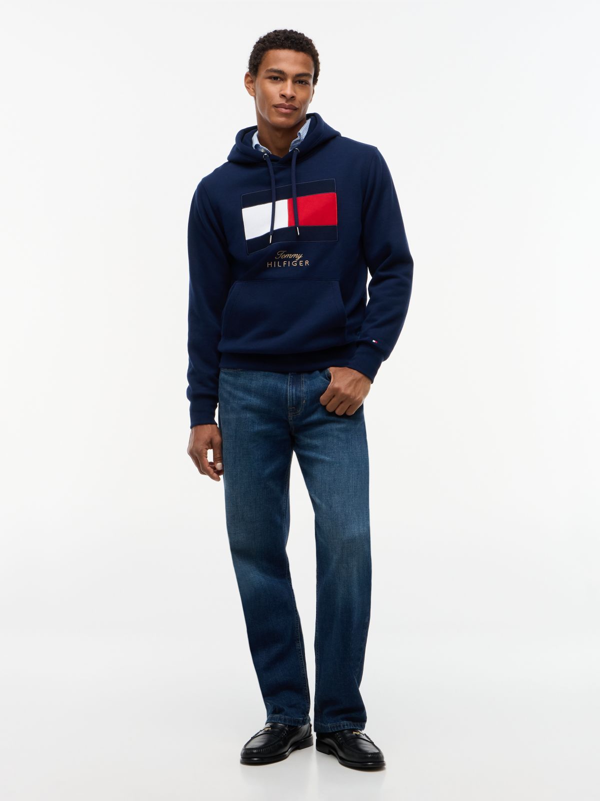 Embroidered Flag Logo Fleece Hoodie — Carbon Navy