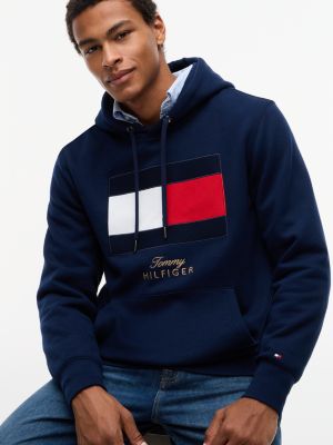 Мужское худи Tommy Hilfiger Embroidered Flag Logo Fleece, цвет: Карбоновый тёмно-синий — фото 3
