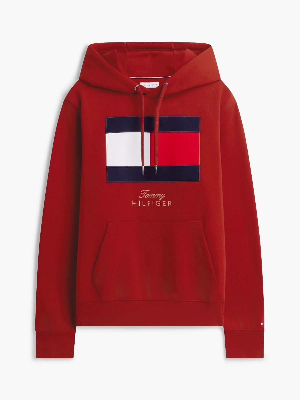 Embroidered Flag Logo Fleece Hoodie — Red