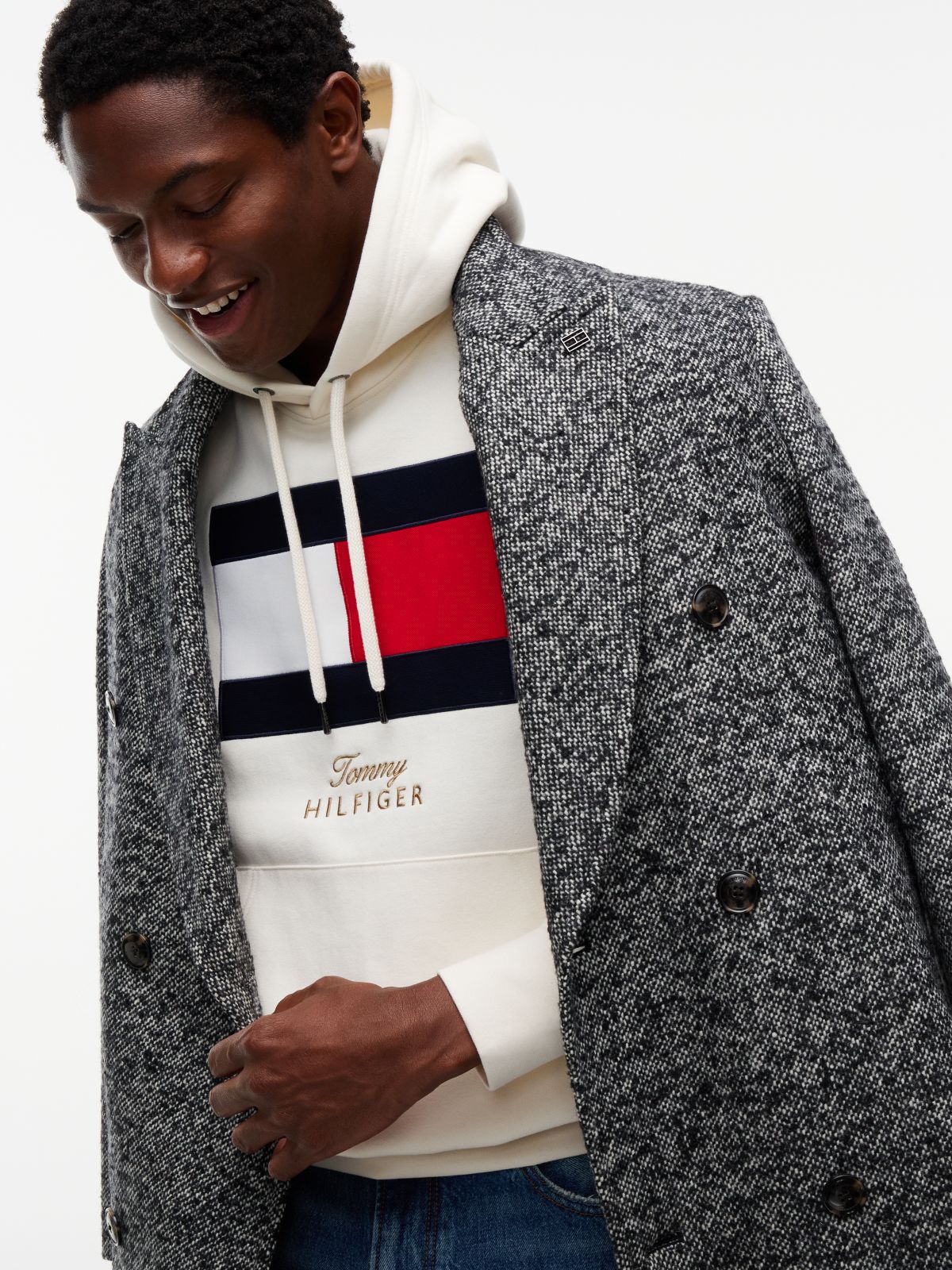 Embroidered Flag Logo Fleece Hoodie — Ivory Petal