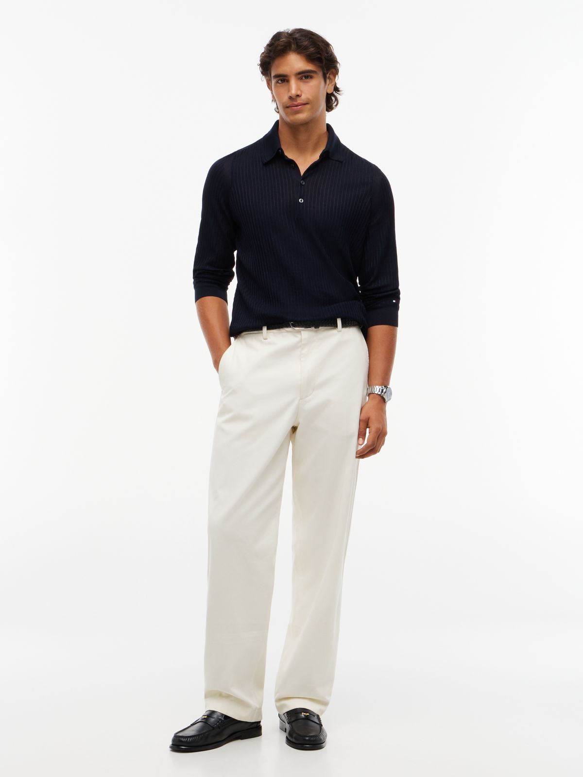 New York Label Performance Sweater Polo — Navy Blue