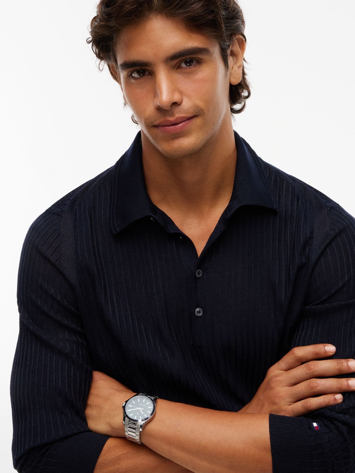 New York Label Performance Sweater Polo — Navy Blue