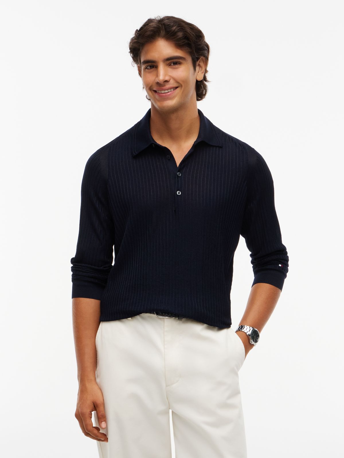New York Label Performance Sweater Polo — Navy Blue