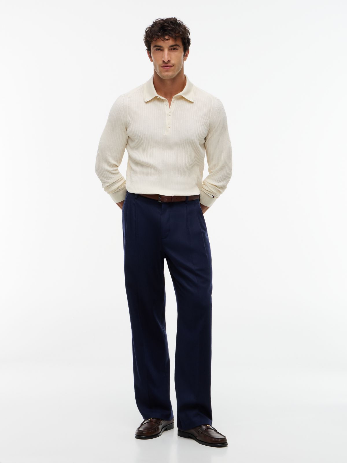 New York Label Performance Sweater Polo — Ivory Petal