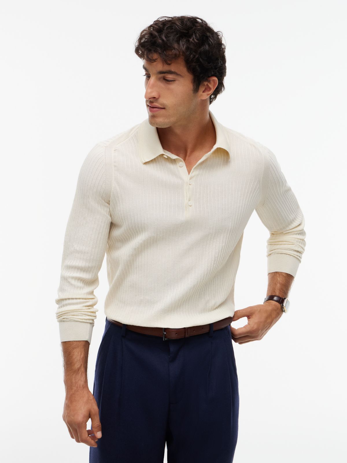 New York Label Performance Sweater Polo — Ivory Petal