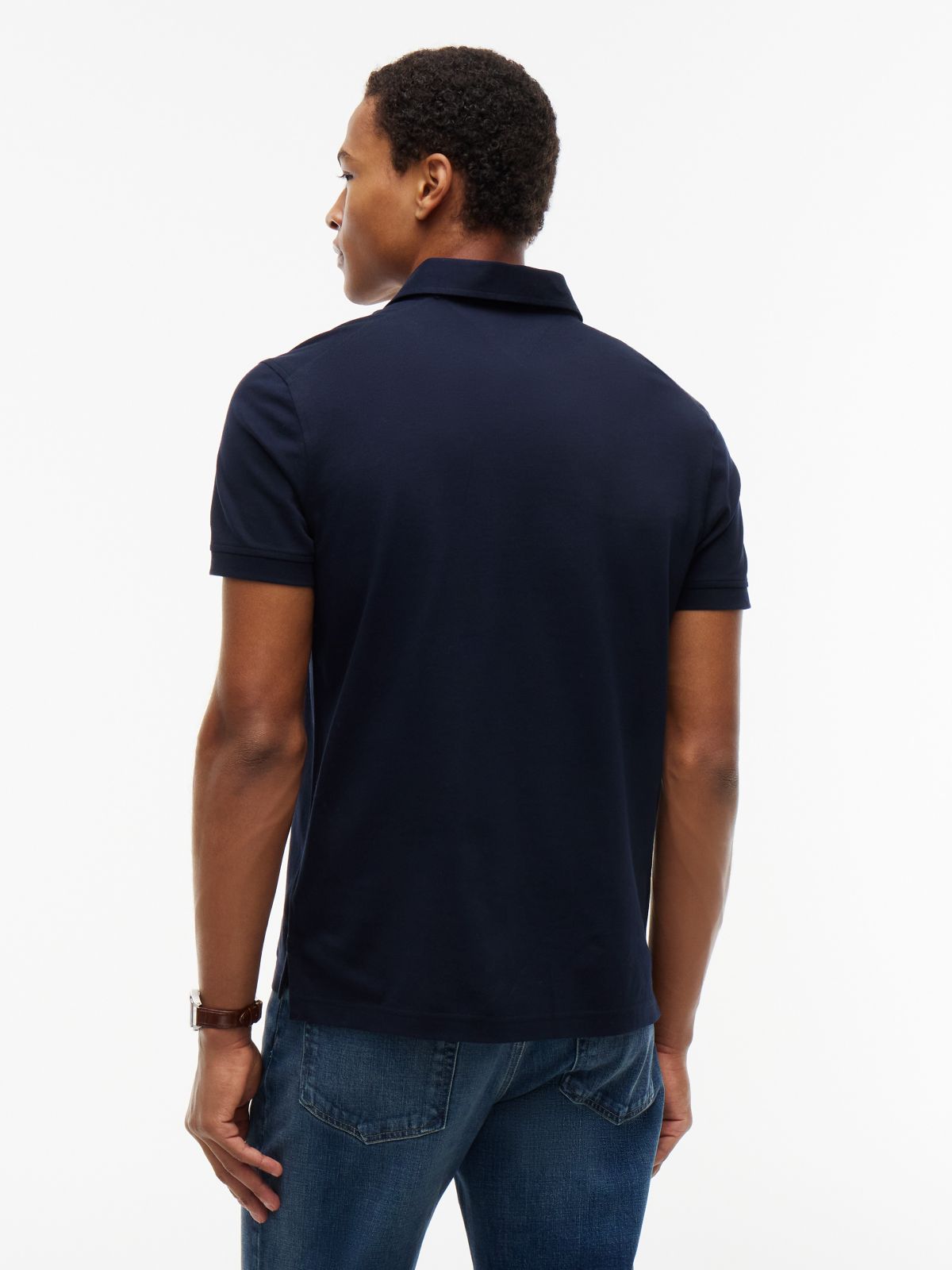 New York Label Regular Fit Mercerized Polo — Navy Blue