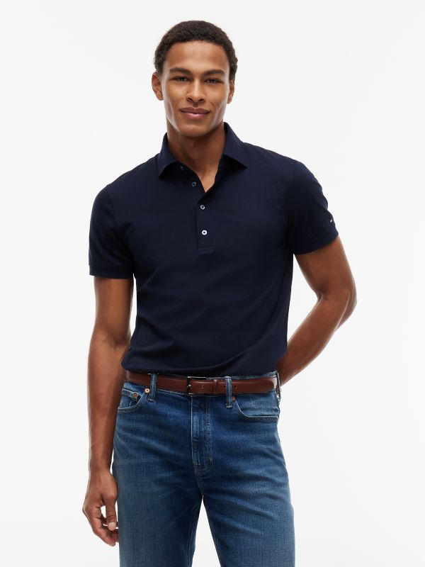 New York Label Regular Fit Mercerized Polo — Navy Blue
