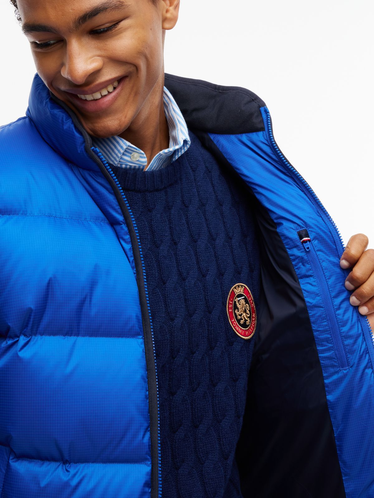 Water-Repellent Ripstop Down Jacket — Ancient Blue