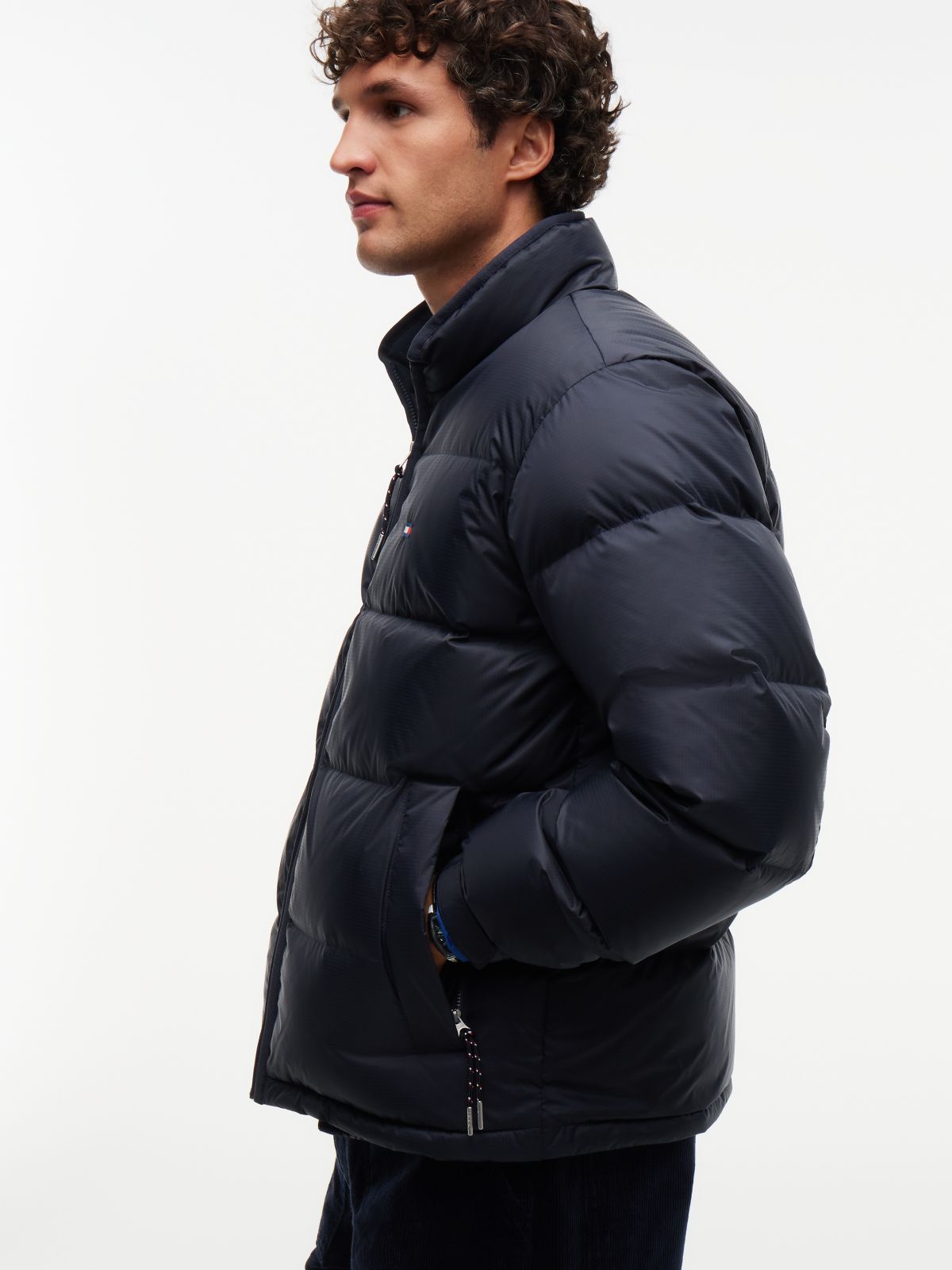 Water-Repellent Ripstop Down Jacket — Navy Blue