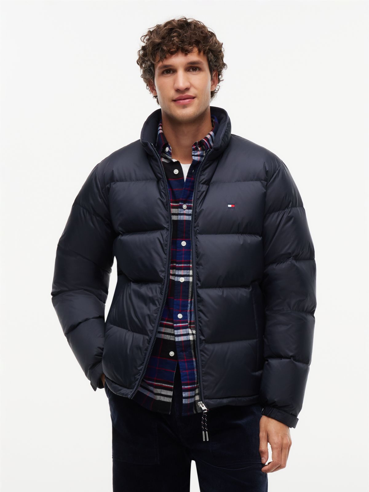 Water-Repellent Ripstop Down Jacket — Navy Blue