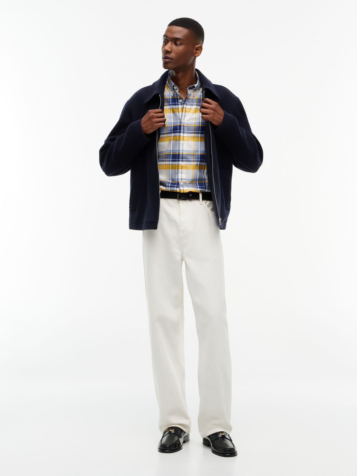 Regular Fit Short-Sleeve Plaid Shirt — Preppy Navy Check
