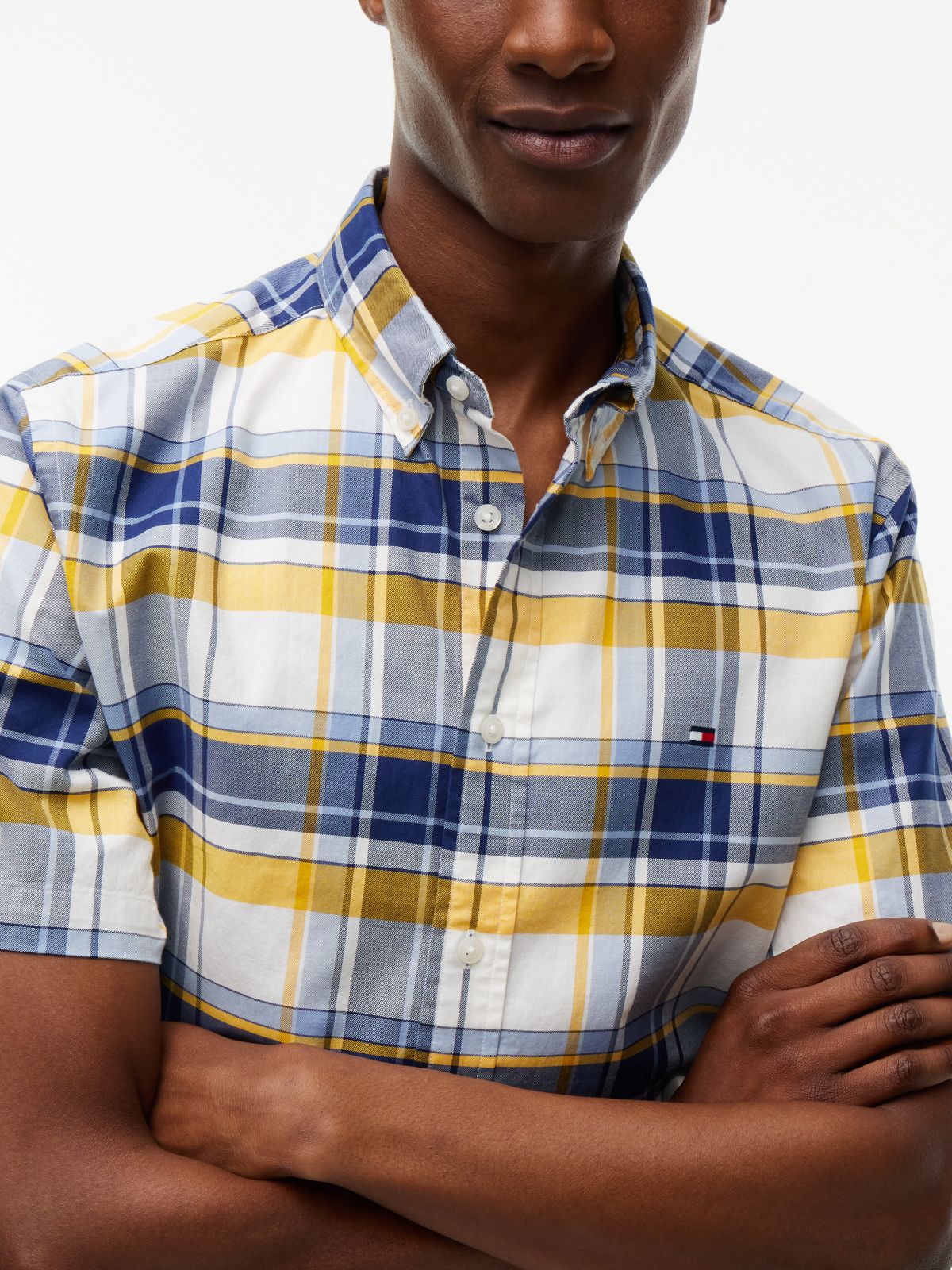 Regular Fit Short-Sleeve Plaid Shirt — Preppy Navy Check
