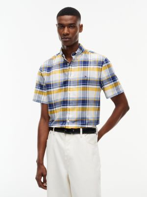 Regular Fit Short-Sleeve Plaid Shirt, Preppy Navy Check