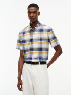 Regular Fit Short-Sleeve Plaid Shirt — Preppy Navy Check 1