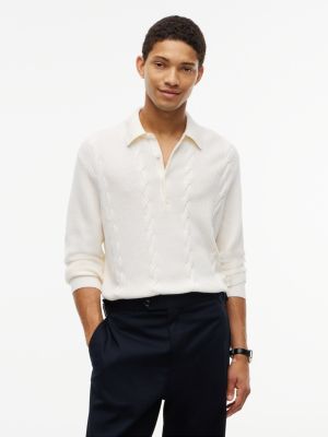 New York Label Wool-Blend Sweater Polo, Ivory Petal