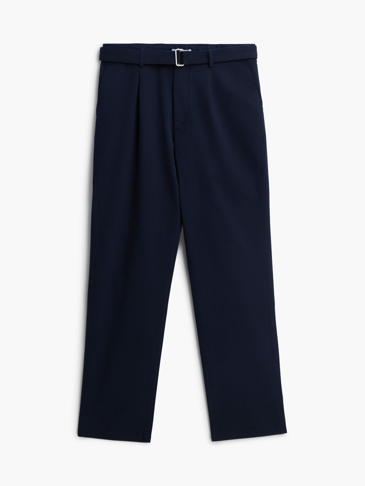 Belted Pleated Twill Pant — Navy Blue