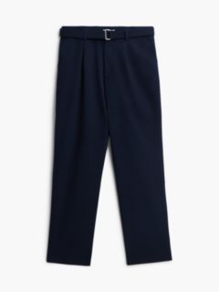 Belted Pleated Twill Pant — Navy Blue 6