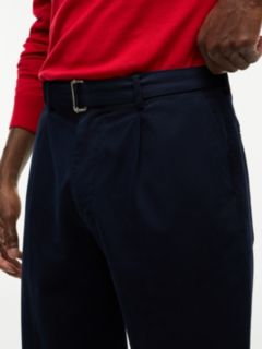 Belted Pleated Twill Pant — Navy Blue 3