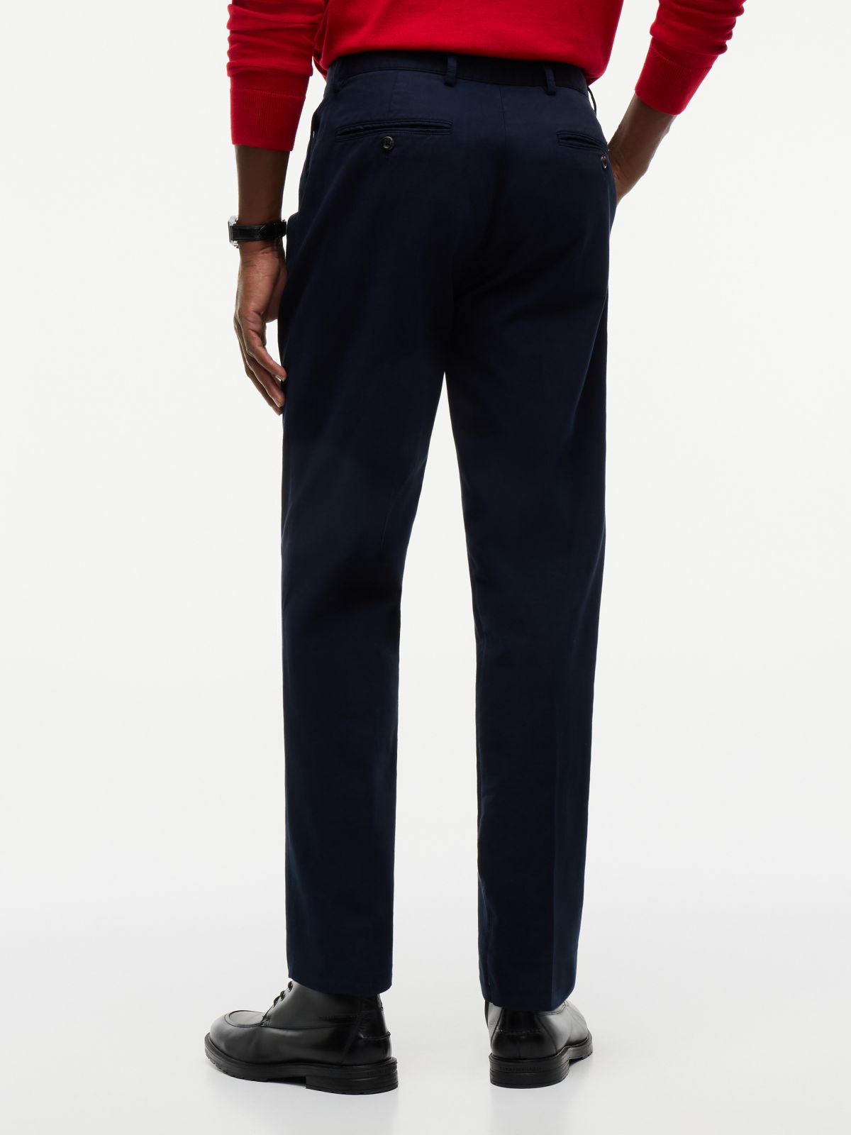 Belted Pleated Twill Pant — Navy Blue