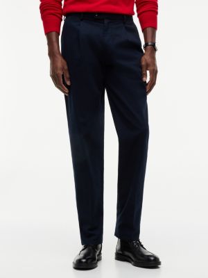 Belted Pleated Twill Pant, Navy Blue