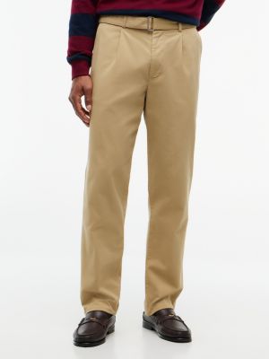 Belted Pleated Twill Pant, Western Khaki