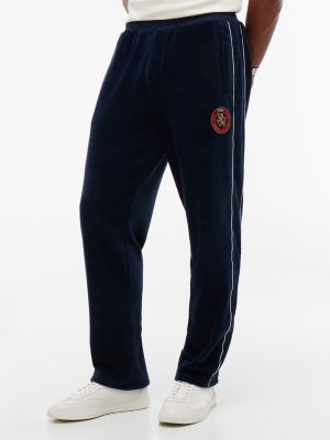 Crest Patch Velour Track Pant, Carbon Navy