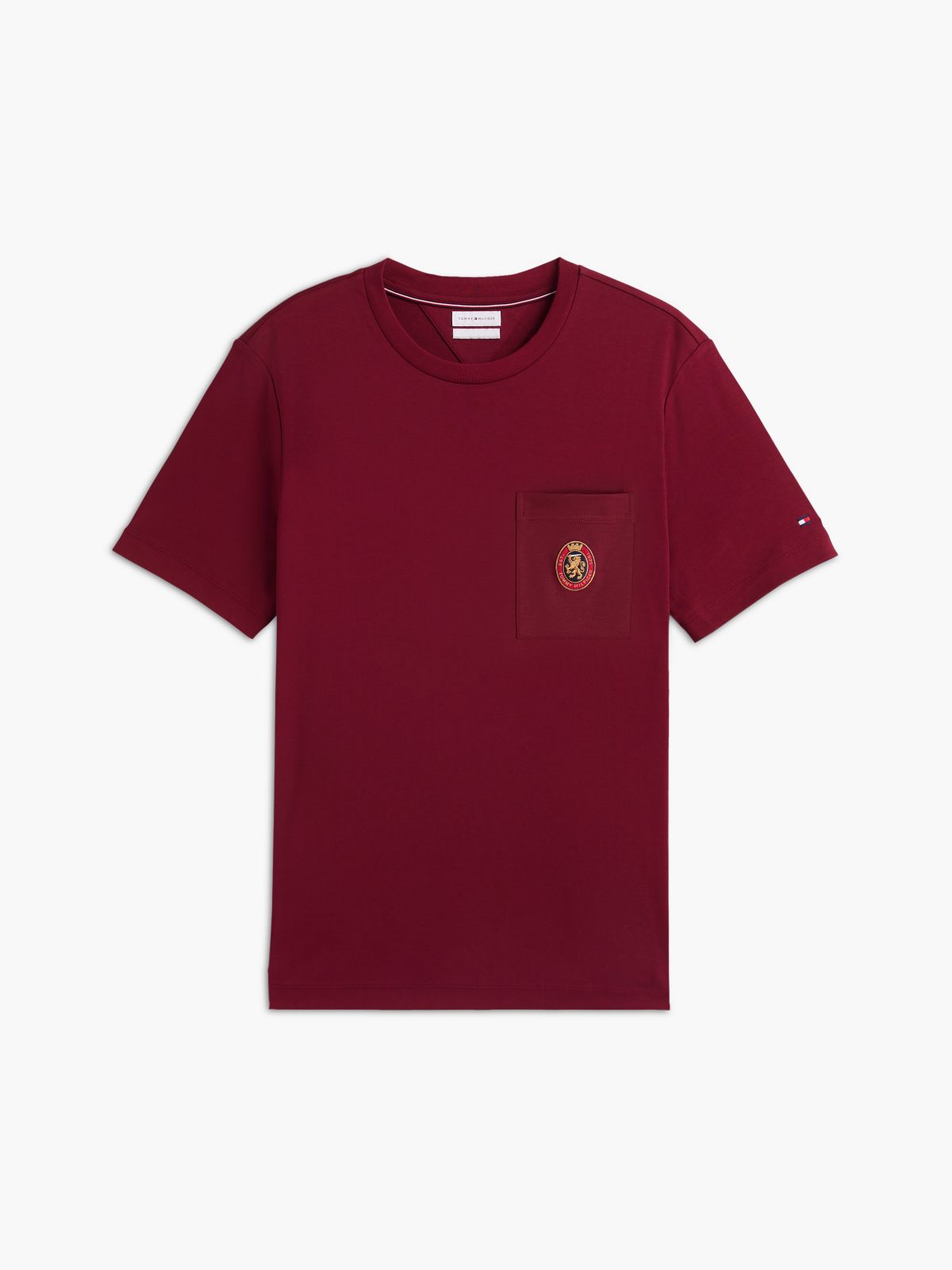 Crest Patch Smooth Cotton T-Shirt — Burgundy