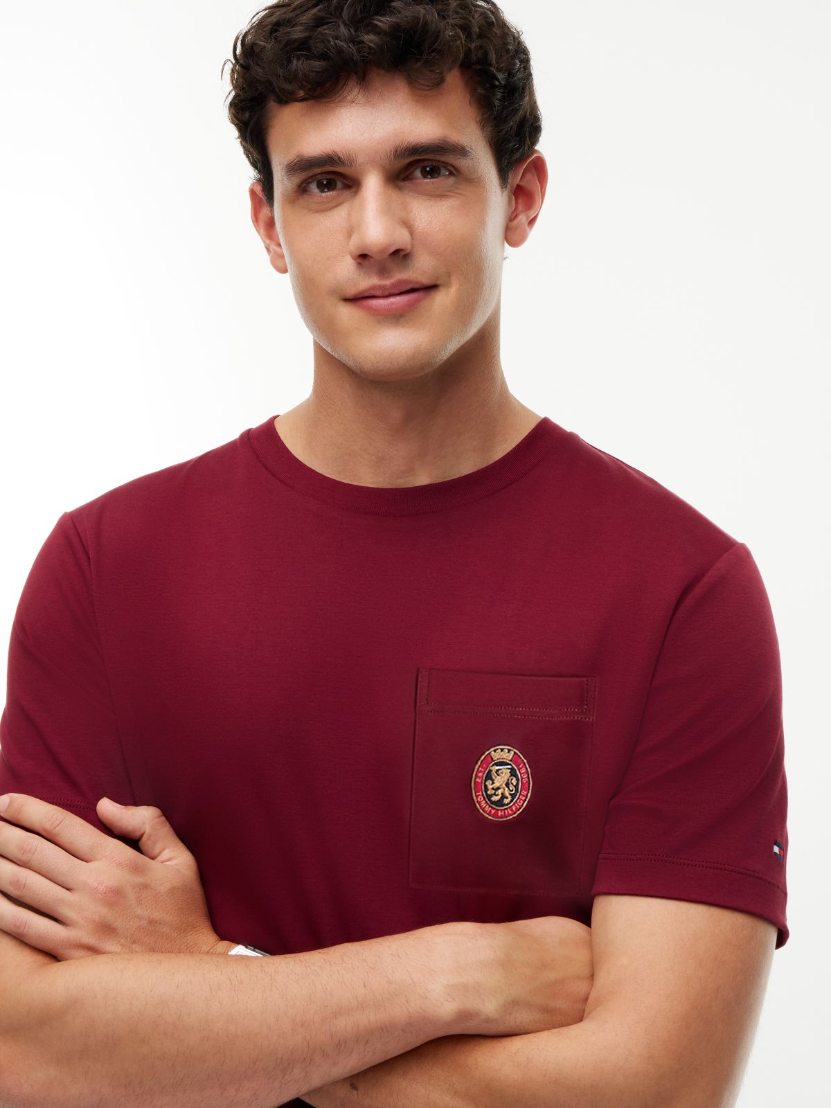 Crest Patch Smooth Cotton T-Shirt — Burgundy