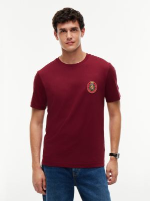 Crest Patch Smooth Cotton Pocket T-Shirt, Burgundy