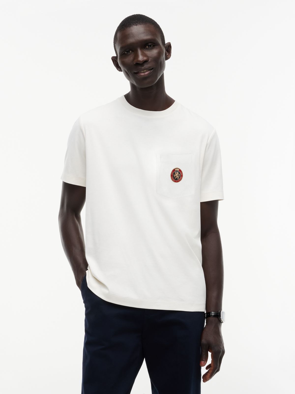 Crest Patch Smooth Cotton T-Shirt — Ivory Petal
