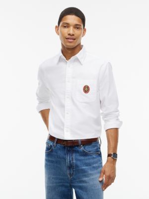 Classic Fit Crest Logo Oxford Shirt, White