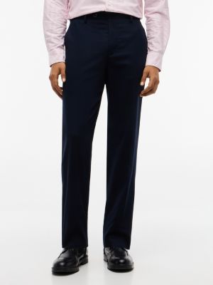 New York Label Stretch-Cotton Pant, Navy Blue