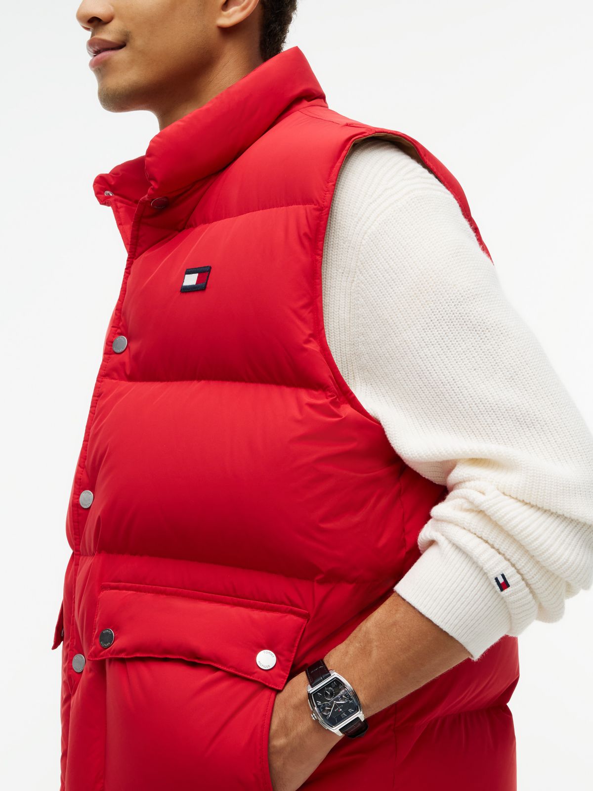 Water-Repellent Down Vest — Medium Red