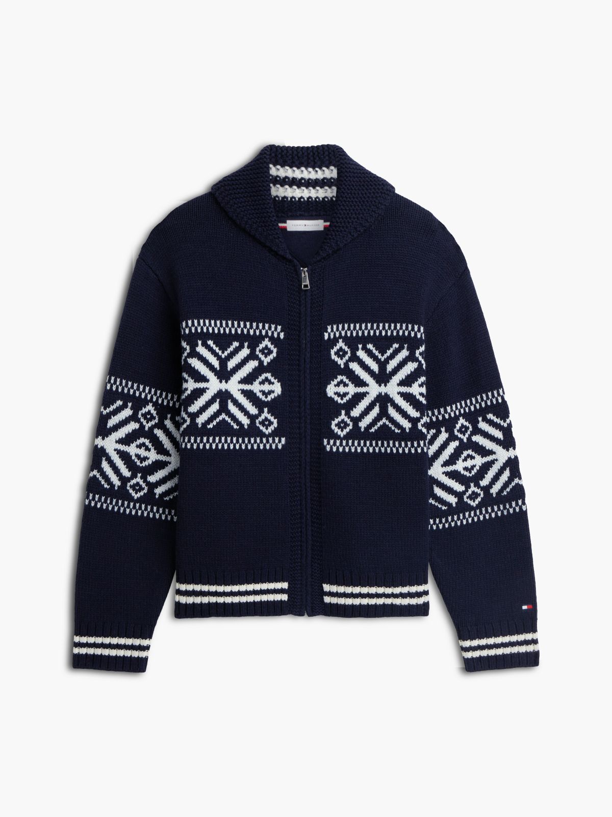 Fair Isle Wool-Blend Zip Cardigan — Navy Blue