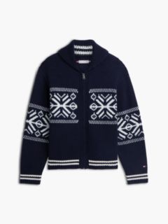 Fair Isle Wool-Blend Zip Cardigan — Navy Blue 5